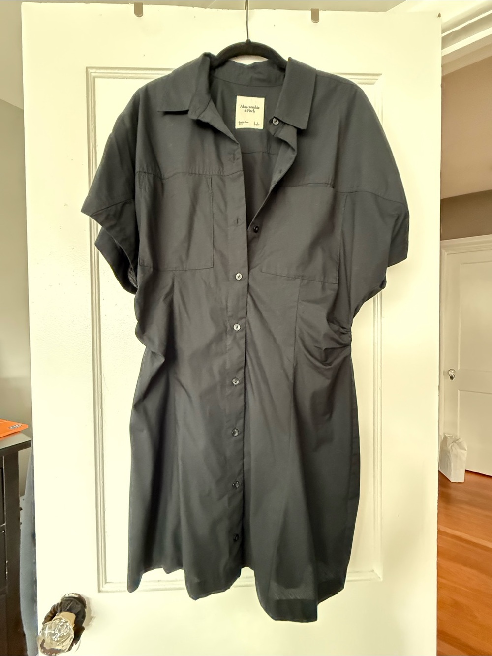 Abercrombie & Fitch Black Short-Sleeve Button-Front Shirt Dress